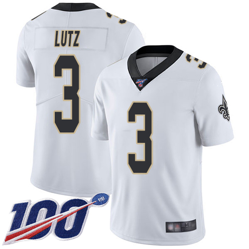 Men New Orleans Saints Limited White Wil Lutz Road Jersey NFL Football #3 100th Season Vapor Untouchable Jersey